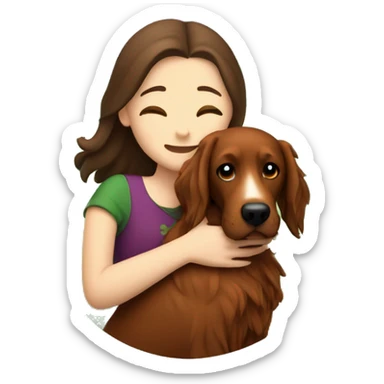 Brunette white girl hugging an irish setter dog sticker