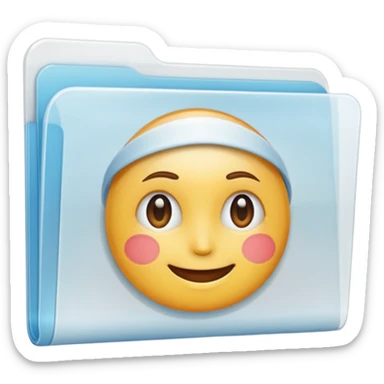 A simple emoji-style icon of a transparent white plastic folder, minimal and clean, with rounded corners, subtle translucency, soft shading, and a small self-care, skincare, routine documents symbol on the front sticker
