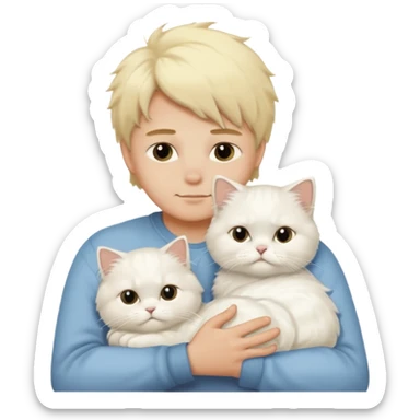 Blonde boy snuggling white Persian cat sticker