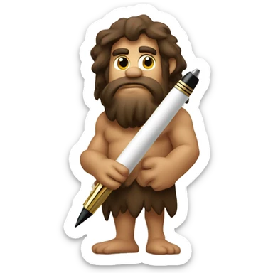 caveman with a pen looking pensively at piece of paper sticker