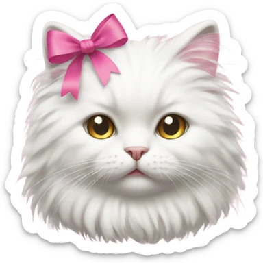 Fluffy white cat with a pink ribbon  sticker
