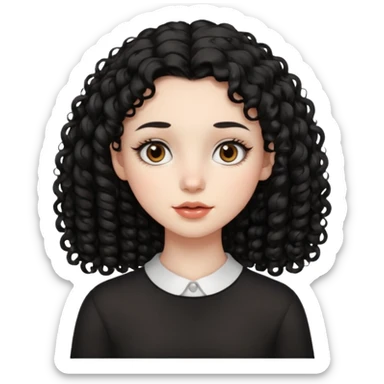 Side part black curly hair girl with mole above left side of lip pale skin  sticker