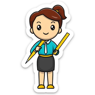 full body mad female teacher without glasses holding a ruler sticker