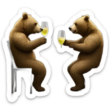 two bears drinking white wine metal table sticker