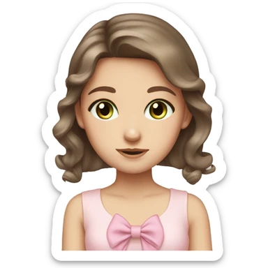 brown hair girl pale green eyes cute pastel pink bow sticker