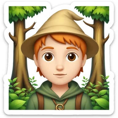 person exploring an enchanted forest sticker
