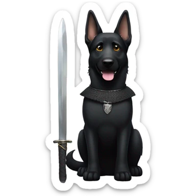 All black German shepherd with sword   sticker