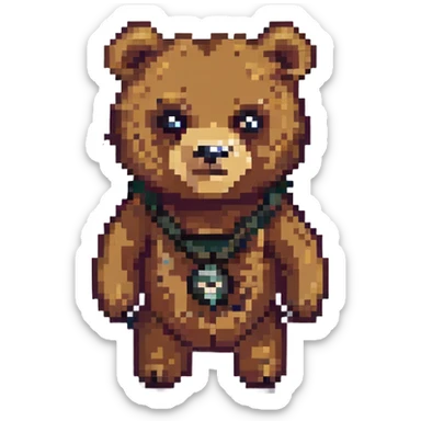 pixel art of a bear with a criminal look and a scar on its face sticker