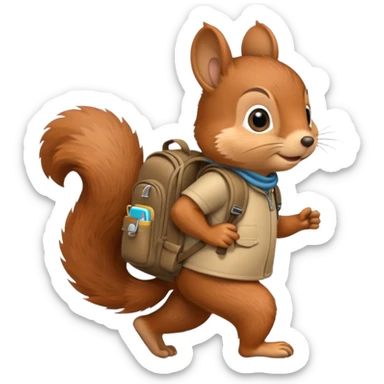 a squirrel walking with a backpack
 sticker