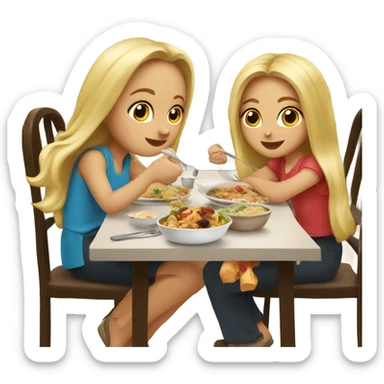  Blonde long hair girl eating big meal  sticker