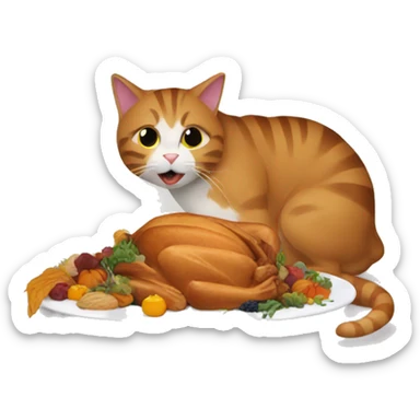Cat eating thanksgiving dinner  sticker