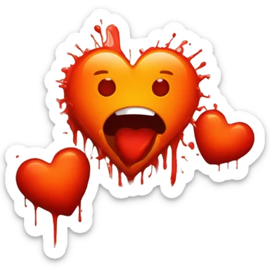 bleeding red heart glowing red-orange with splatter sticker