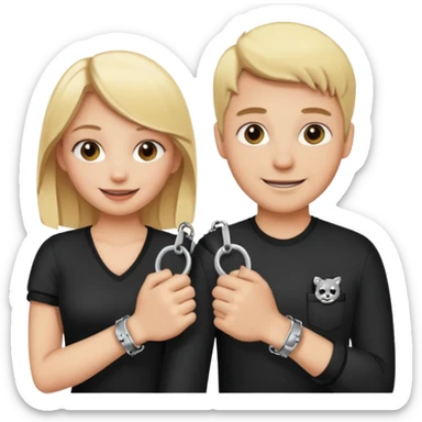 a blonde girl holding handcuffs with her boyfriend  sticker