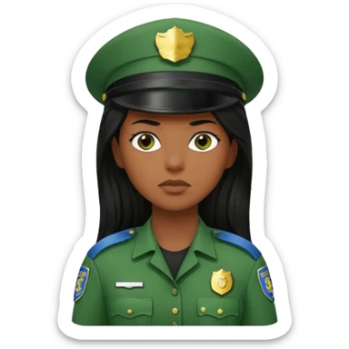 Female POLICE IN green, long black hair, brown skin sticker