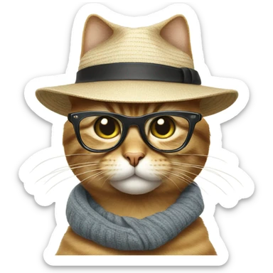 Cat with glasses and hat  sticker