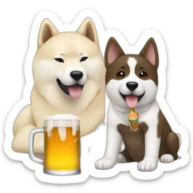 Akita-inu and Labrador drinking beer sticker