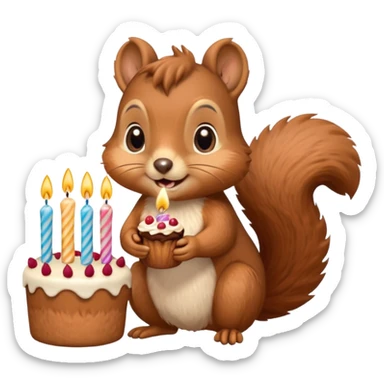 Squirrel holding a birthday cake sticker
