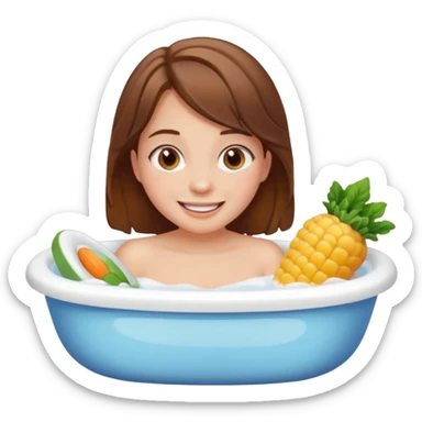everyday life, brown hair girl, bath, food, play sticker