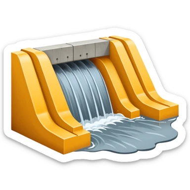 Emoji-style illustration of flood protection dam, flat vector look, bold outlines, minimal details, no background. sticker