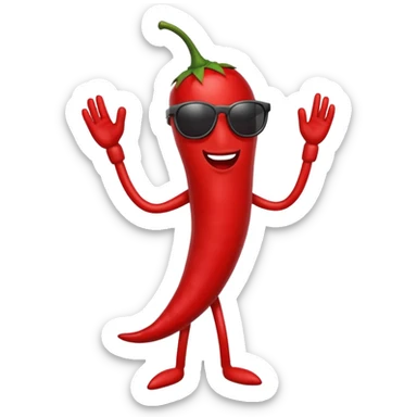 A chili pepper, with legs, arms, and a face. It can be seen wearing sunglasses sticker