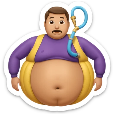 A man with a comically exaggeratedly absurdly huge round inflated belly and an air hose in his mouth sticker