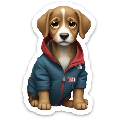 Puppy with north face jacket sticker