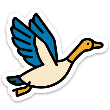 a goose flying with wings spread wide sticker