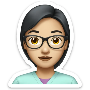 straight black haired asian girl with glasses in scrubs sticker