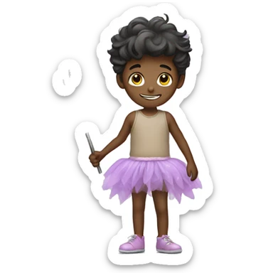 Boy wearing tutu and a fairy wand standing sticker