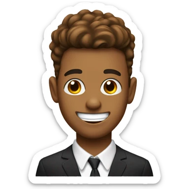 make an emoji of a brown boy with cuy hair and a semi sharp jawline with ears pierced and straight white teeth sticker
