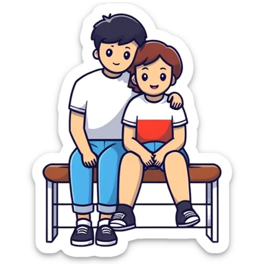 playful couple, boy over girlfriend's knee, exaggerated expressions, fun and light sticker