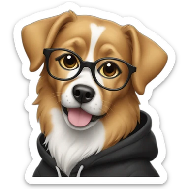 Dog wearing glasses in a black hoodies sticker