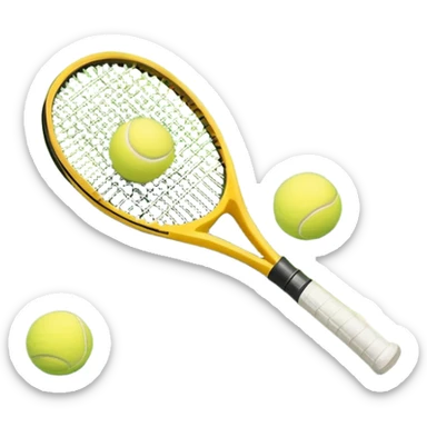 A tennis racket and ball placed on the grass court, with the lines of the court clearly visible in the background. The scene captures the essence of the sport, highlighting the equipment and the vibrant, open atmosphere of a tennis match sticker