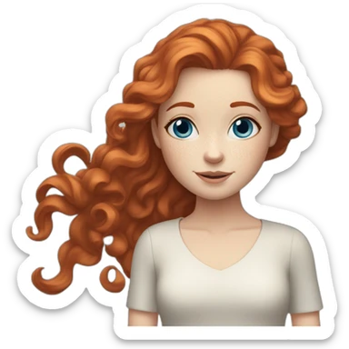 Redhead girl with white skin, blue eyes, hair wavy and freckles sticker