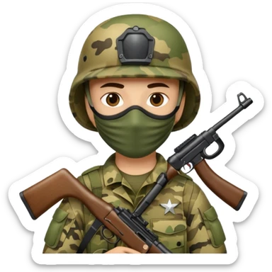 Soldier holding rifle with mask on
 sticker
