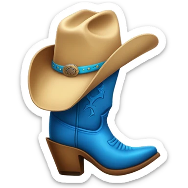 Blue cowboy boot with cowboy hat on top sticker