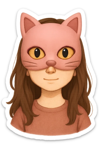 face with pink cat mask emoji, digital illustration girl, remove background sticker
