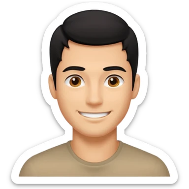 A guy with black hair and a jaw line sticker