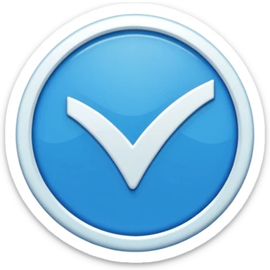 A bright blue circular badge with soft, wavy edges (like a seal or award ribbon). In the center, there is a white check mark (✓) tilted slightly to the right. The design feels clean, modern, and official, symbolizing verified, trusted, approved, or authentic status. sticker