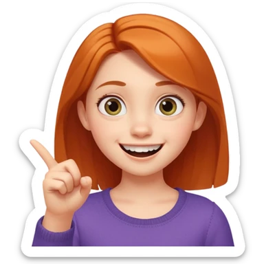 Transform this selfie of a smiling girl pointing at her teeth into a Pixar-style animated character, with large expressive eyes, soft lighting, and a cheerful atmosphere sticker