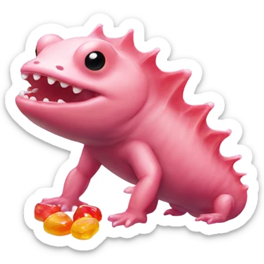 axolotl eating gummy bears  sticker
