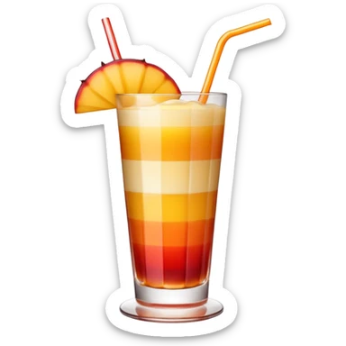 A beautiful cocktail with a gradient from red to orange, topped with mango pudding and lined with a striped straw. sticker