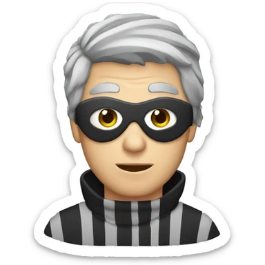 Burglar with eye mask and striped jumper and grey hair sticker