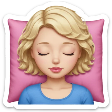Girl Blonde short wavy hair,  blue eyes, cute blue top, long lashes, pink lips, sleeping eyes closed sticker