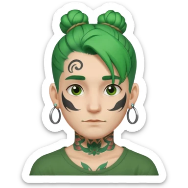 green hair bun and lots of face tattoo guy sticker