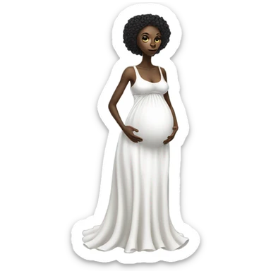Pregnant black alien woman, full body, on white dress sticker