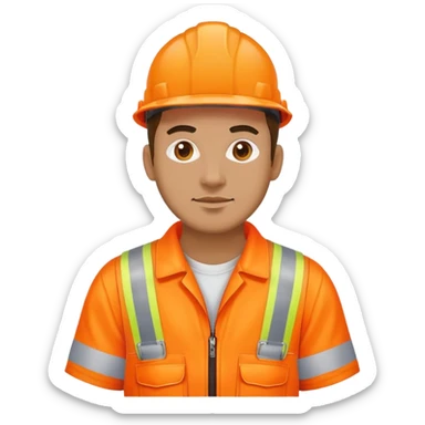 man standing facing sideways, wearing orange hi visibility overalls,  sticker