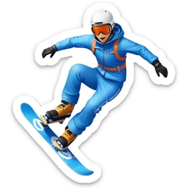 An icon showing a snowboarder performing an exciting jump on a snow-covered slope. The background features towering mountains, snow-covered trees, and a bright, clear sky. Transparent background highlights the speed, agility, and thrill of snowboarding. sticker