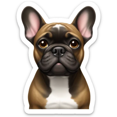 Brindle French Bulldog wearing a red hoodie sticker