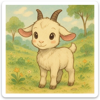 cute cartoon goat, ghibli style sticker